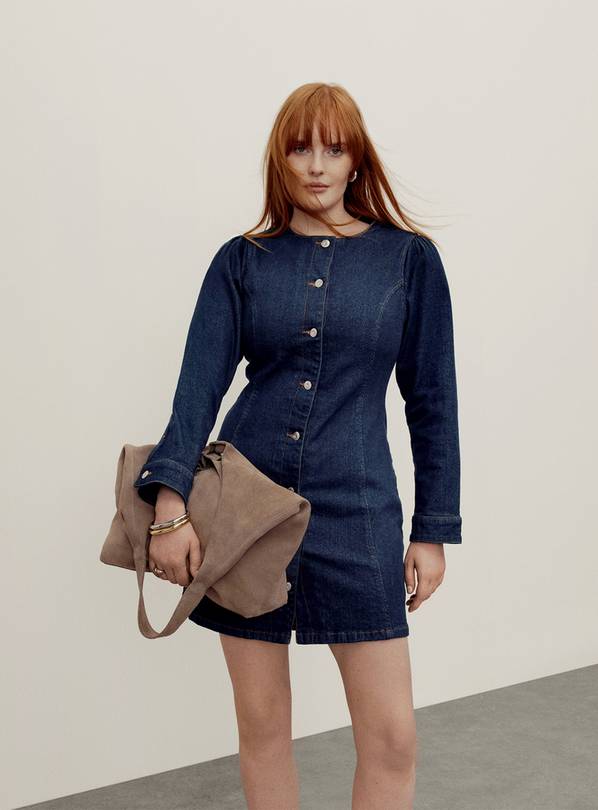 Dark Washed Denim Cinched Mini Dress 8